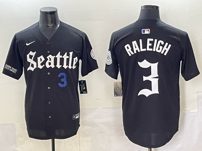 Men Seattle Mariners #3 Raleigh black MLB 2025 Nike jersey 004